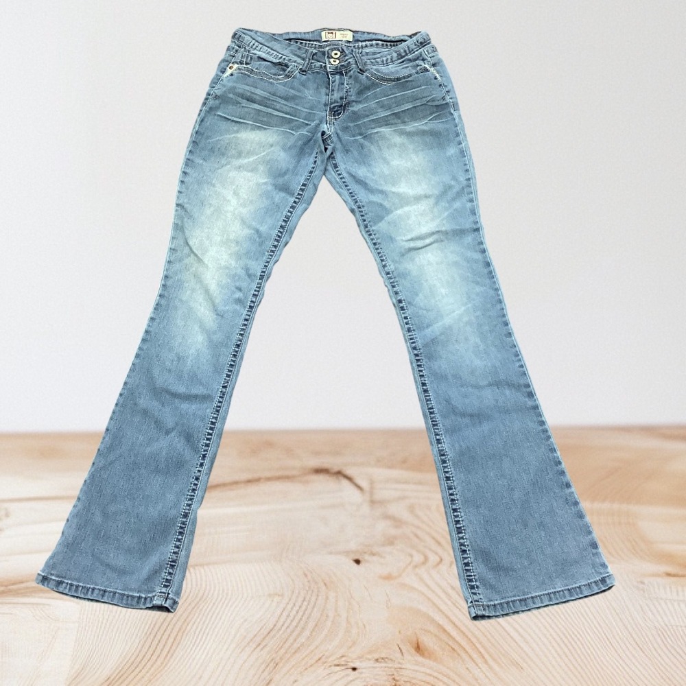 lei Ashley Low Rise Bootcut Jeans Light Wash Embellished Pockets Size 5 VTG